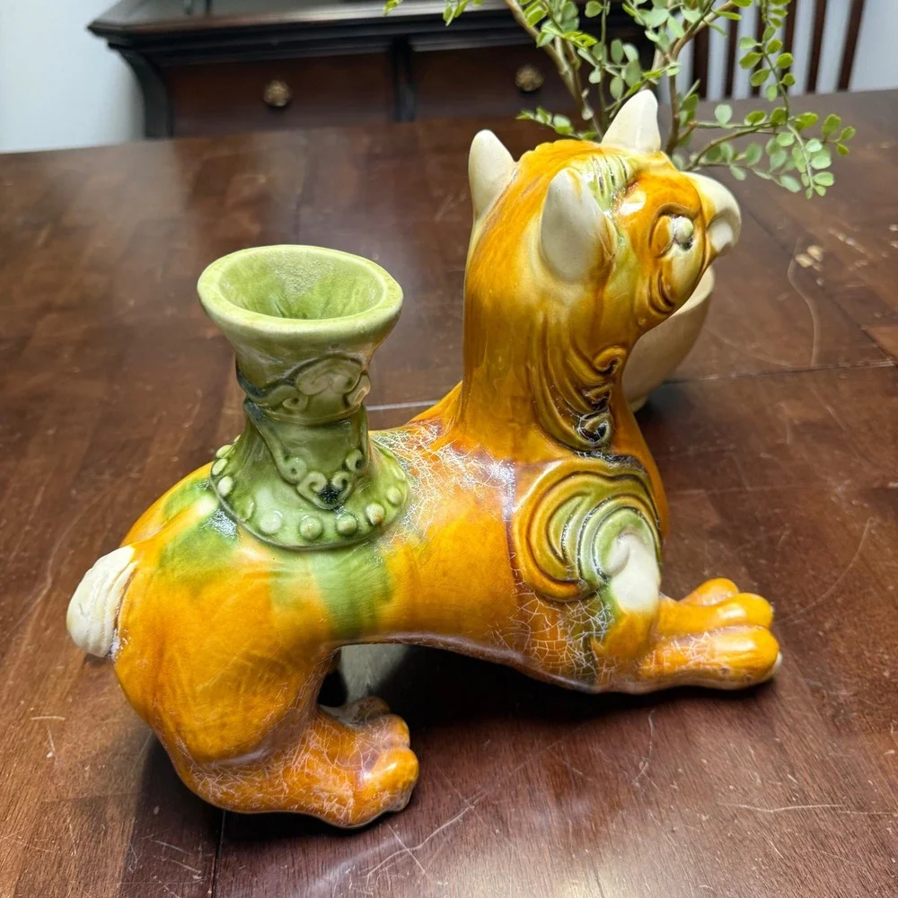 Vtg‎ Sancai Glaze Ceramic Crackle QILIN Griffin Statue Chinese Mythical Unicorn